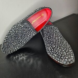 Men's Rhinestone Sparkling Suede Dress Shoes Loafer Classic Design Size 9
